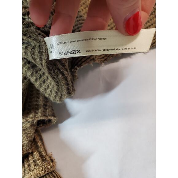 Free People Womens Oversized XS Top Gannet HOODIE THERMAL Tunic Waffle GREEN - Picture 10 of 13